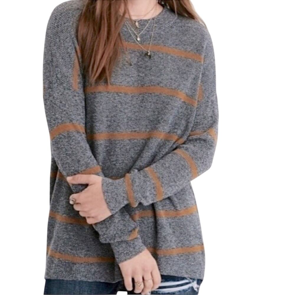 American Eagle Striped Mock Neck Sweater XS Relaxed Fit High Low Hem Knit